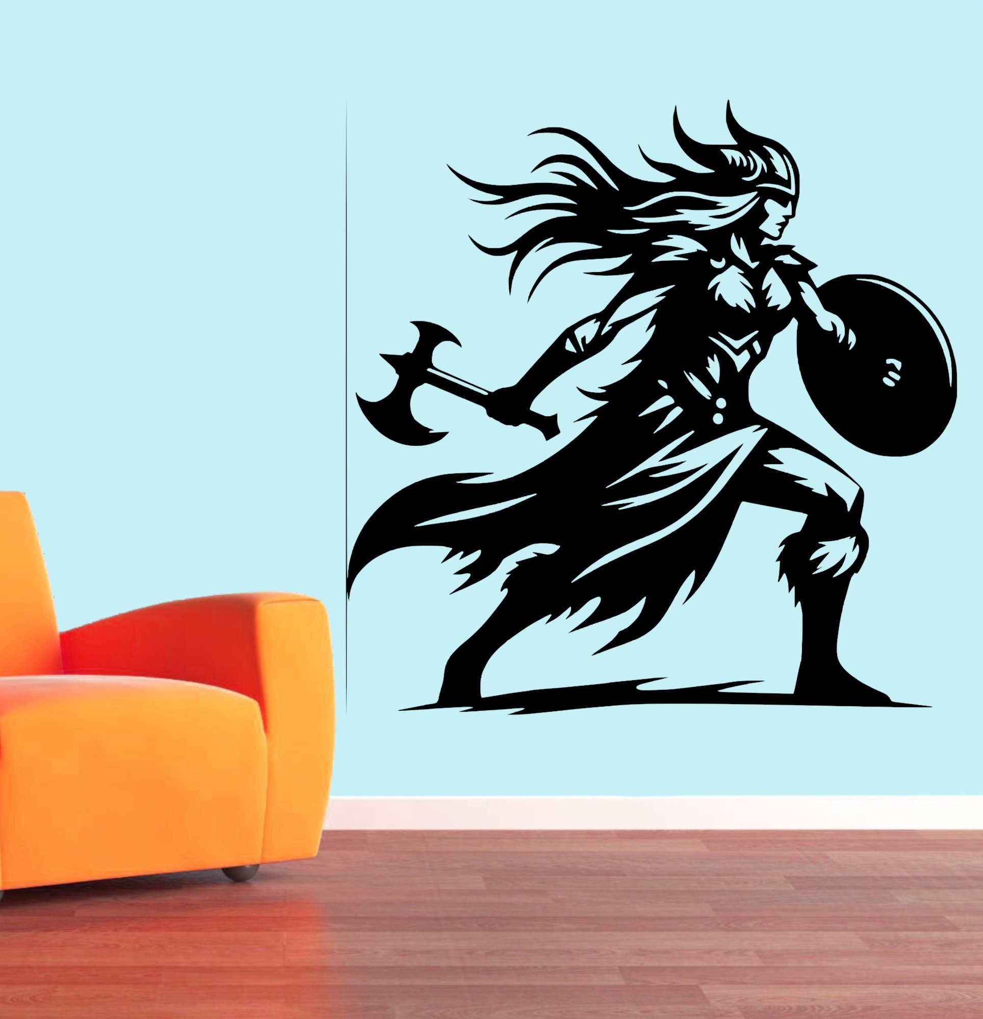 46381 Wikinger-Frau 2 Wandtattoo Wohnzimmer Sessel-orange